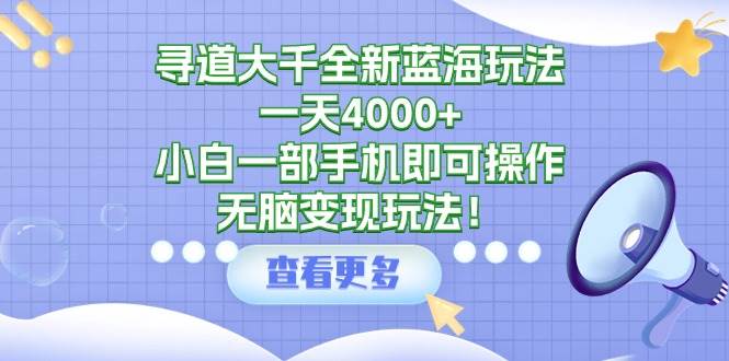 （9479期）寻道大千全新蓝海玩法，一天4000+，小白一部手机即可操作，无脑变现玩法！-讯领网创