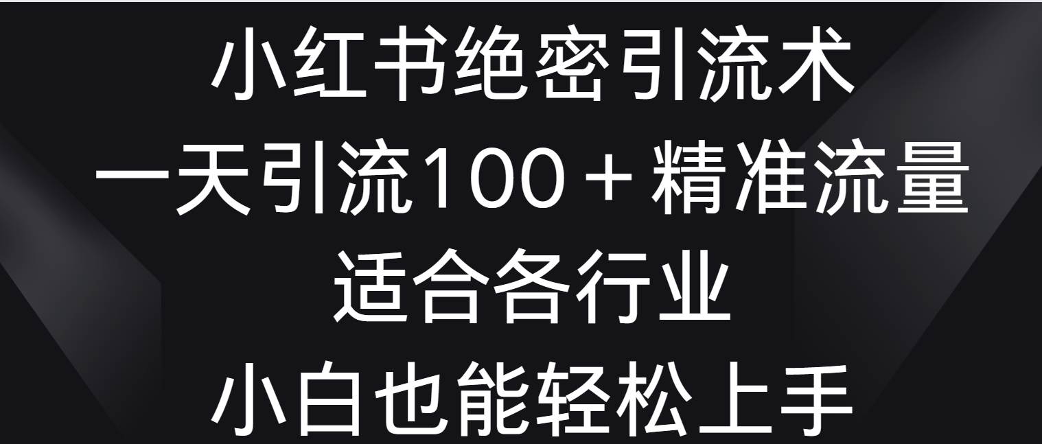 小红书绝密引流术，一天引流100＋精准流量，适合各个行业，小白也能轻松上手-讯领网创