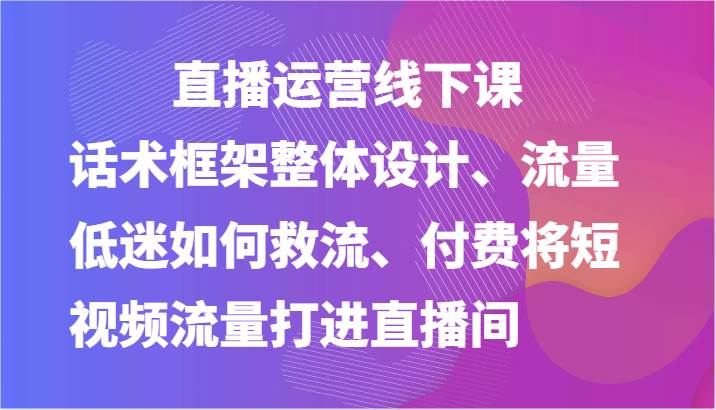 直播运营线下课-话术框架整体设计、流量低迷如何救流、付费将短视频流量打进直播间-讯领网创