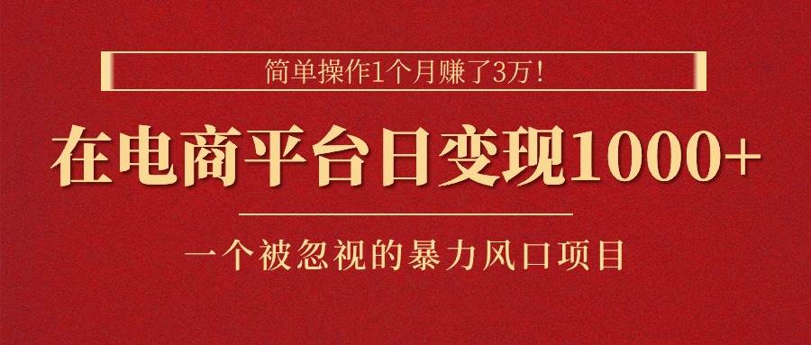 （11160期）简单操作1个月赚了3万！在电商平台日变现1000+！一个被忽视的暴力风口…-讯领网创