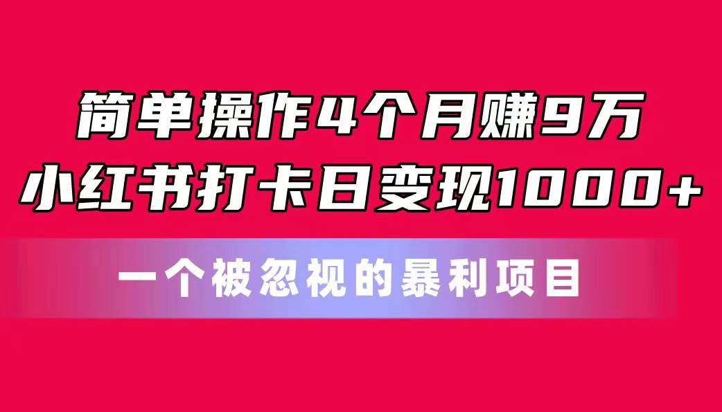 （11048期）简单操作4个月赚9万！小红书打卡日变现1000+！一个被忽视的暴力项目-讯领网创