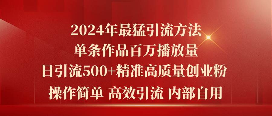 （10920期）2024年最猛暴力引流方法，单条作品百万播放 单日引流500+高质量精准创业粉-讯领网创