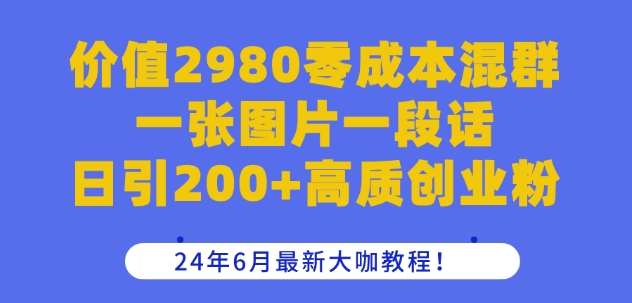 价值2980零成本混群一张图片一段话日引200+高质创业粉，24年6月最新大咖教程【揭秘】-讯领网创