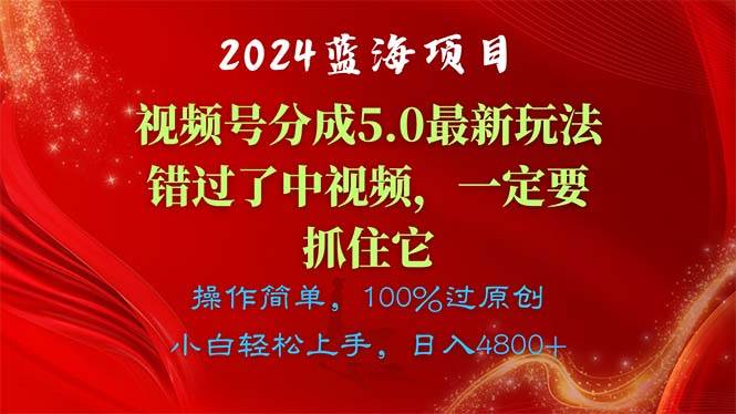 （11032期）2024蓝海项目，视频号分成计划5.0最新玩法，错过了中视频，一定要抓住…-讯领网创