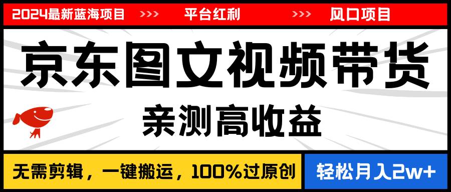 （11147期）2024最新蓝海项目，逛逛京东图文视频带货，无需剪辑，月入20000+-讯领网创