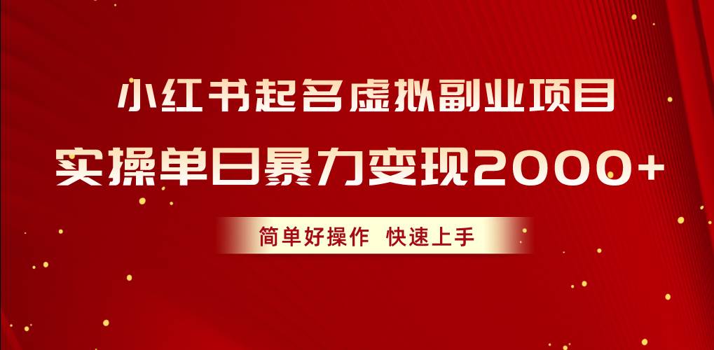 （10856期）小红书起名虚拟副业项目，实操单日暴力变现2000+，简单好操作，快速上手-讯领网创