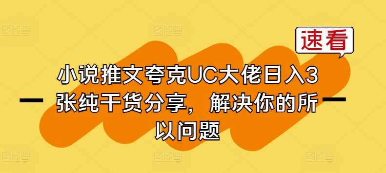 小说推文夸克UC大佬日入3张纯干货分享，解决你的所以问题-讯领网创