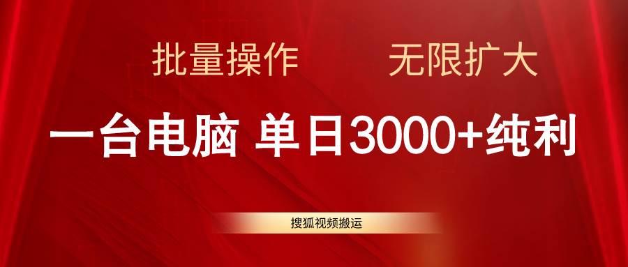 （11064期）搜狐视频搬运，一台电脑单日3000+，批量操作，可无限扩大-讯领网创