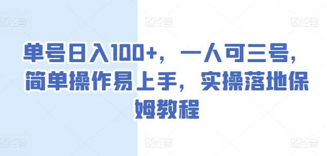 单号日入100+，一人可三号，简单操作易上手，实操落地保姆教程【揭秘】-讯领网创