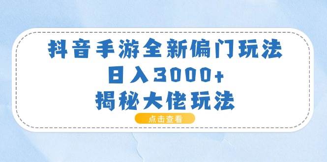 （11075期）抖音手游全新偏门玩法，日入3000+，揭秘大佬玩法-讯领网创