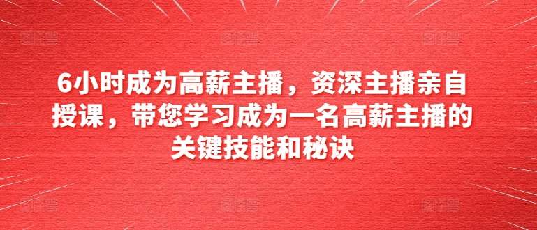 6小时成为高薪主播，资深主播亲自授课，带您学习成为一名高薪主播的关键技能和秘诀-讯领网创