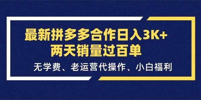 （11288期）最新拼多多合作日入3K+两天销量过百单，无学费、老运营代操作、小白福利-讯领网创