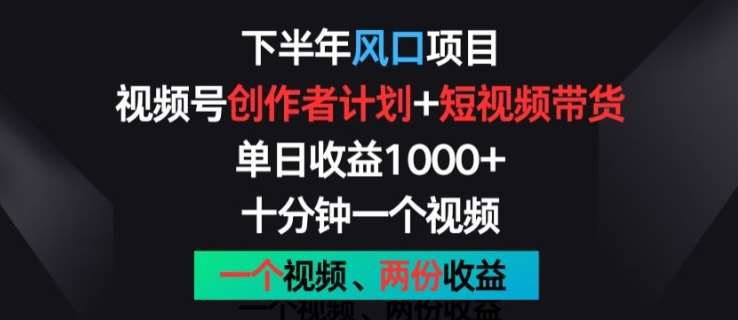 下半年风口项目，视频号创作者计划+视频带货，一个视频两份收益，十分钟一个视频【揭秘】-讯领网创