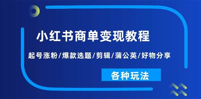 （11164期）小红书商单变现教程：起号涨粉/爆款选题/剪辑/蒲公英/好物分享/各种玩法-讯领网创