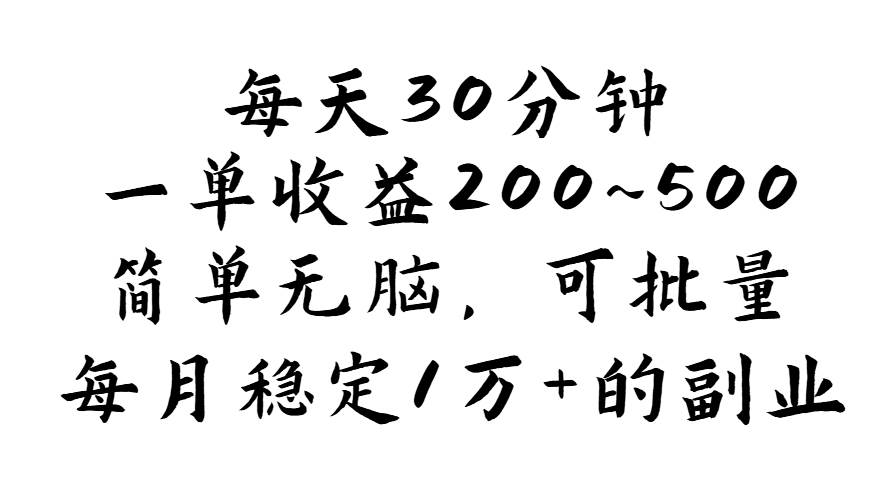 （11764期）每天30分钟，一单收益200~500，简单无脑，可批量放大，每月稳定1万+的…-讯领网创