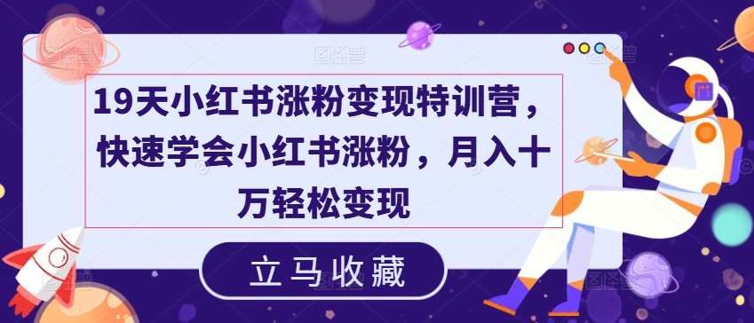 19天小红书涨粉变现特训营，快速学会小红书涨粉，月入十万轻松变现-讯领网创