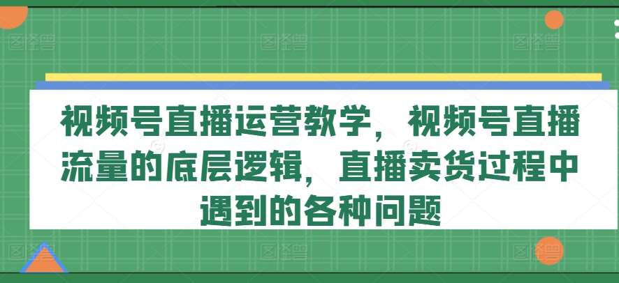 视频号直播运营教学，视频号直播流量的底层逻辑，直播卖货过程中遇到的各种问题-讯领网创