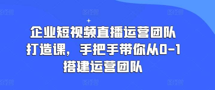 企业短视频直播运营团队打造课，手把手带你从0-1搭建运营团队-讯领网创