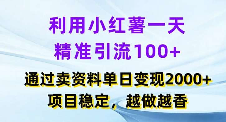 利用小红书一天精准引流100+，通过卖项目单日变现2k+，项目稳定，越做越香【揭秘】-讯领网创