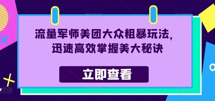 流量军师美团大众粗暴玩法，迅速高效掌握美大秘诀-讯领网创