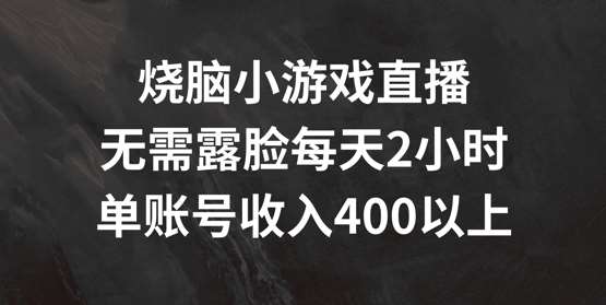 烧脑小游戏直播，无需露脸每天2小时，单账号日入400+【揭秘】-讯领网创