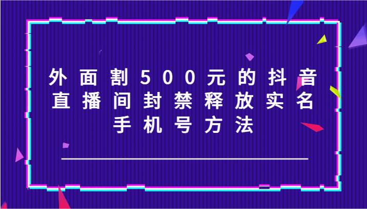 外面割500元的抖音直播间封禁释放实名/手机号方法！-讯领网创