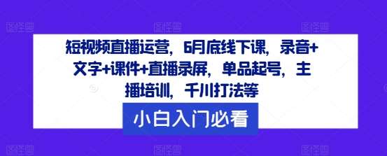 短视频直播运营，6月底线下课，录音+文字+课件+直播录屏，单品起号，主播培训，千川打法等-讯领网创