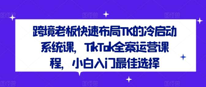 跨境老板快速布局TK的冷启动系统课，TikTok全案运营课程，小白入门最佳选择-讯领网创