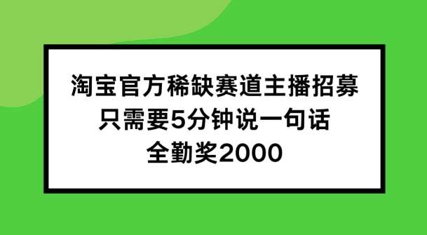 淘宝官方稀缺赛道主播招募 ，只需要5分钟说一句话， 全勤奖2000【揭秘】-讯领网创