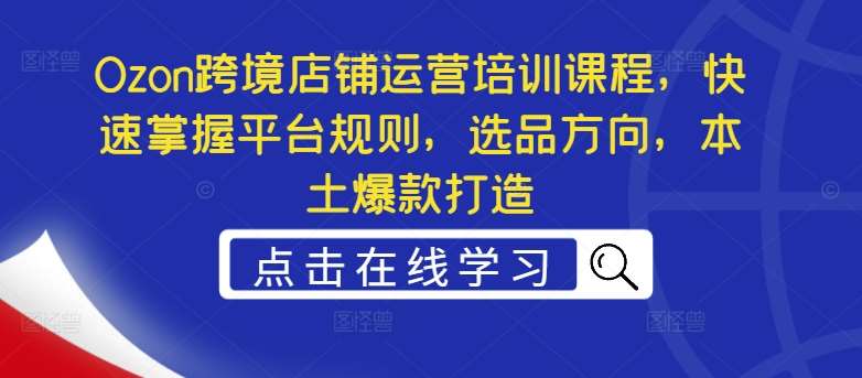 Ozon跨境店铺运营培训课程，快速掌握平台规则，选品方向，本土爆款打造-讯领网创