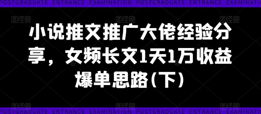 小说推文推广大佬经验分享，女频长文1天1万收益爆单思路(下)-讯领网创