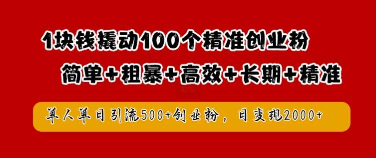 1块钱撬动100个精准创业粉，简单粗暴高效长期精准，单人单日引流500+创业粉，日变现2k【揭秘】-讯领网创