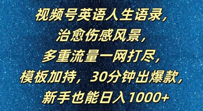 视频号英语人生语录，多重流量一网打尽，模板加持，30分钟出爆款，新手也能日入1000+【揭秘】-讯领网创