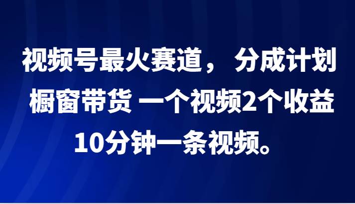 视频号最火赛道， 分成计划， 橱窗带货，一个视频2个收益，10分钟一条视频。-讯领网创