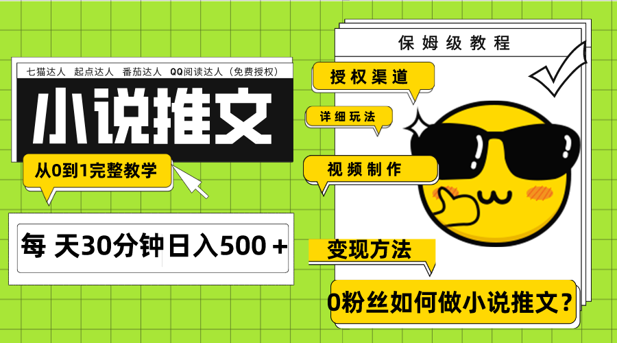 Ai小说推文每天20分钟日入500＋授权渠道 引流变现 从0到1完整教学（7节课）-讯领网创