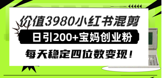 价值3980小红书混剪日引200+宝妈创业粉，每天稳定四位数变现！-讯领网创