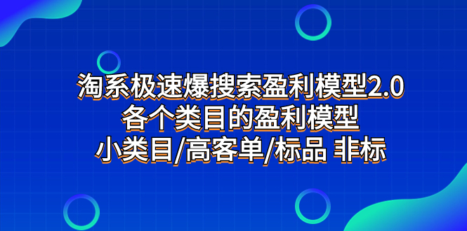 淘系极速爆搜索盈利模型2.0，各个类目的盈利模型，小类目/高客单/标品 非标-讯领网创